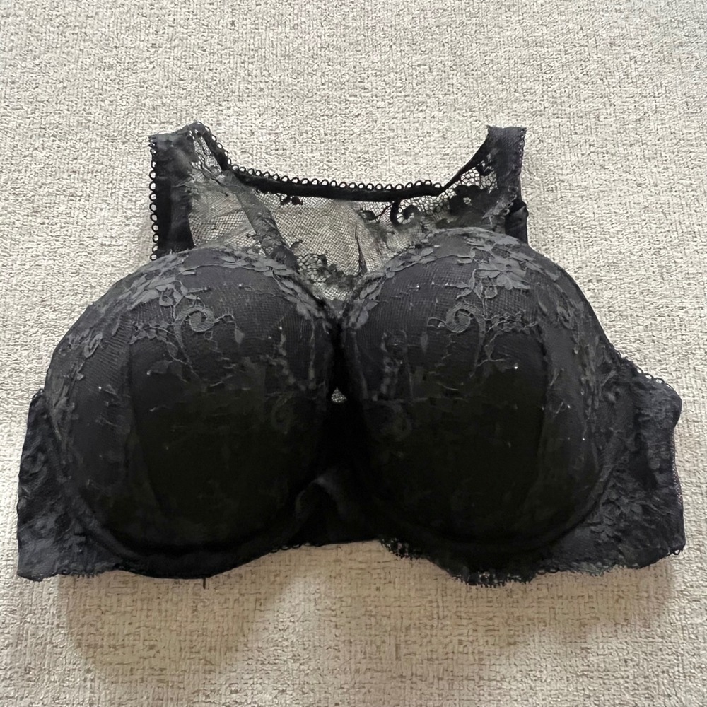 Victorias Secret Dream Angels Black Lace Lined Demi Bra High Neck 36DD